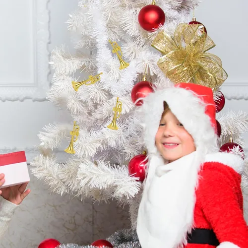 Vista 9 de Toddmomy Adorno para árbol de Navidad, 12 piezas de instrumentos musicales de Navidad, mini trompeta dorada, adornos colgantes para decoración
