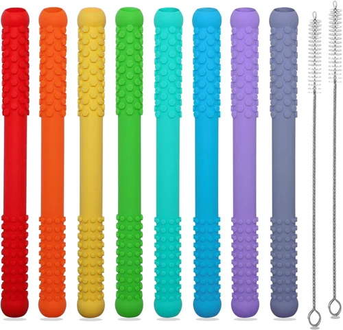 Vista 8 de Hoaisun Juguetes de dentición de 3 a 6 meses, paquete de 8 mordedores de silicona para bebés, tubos de dentición, palos para bebés de 6 a 12 años