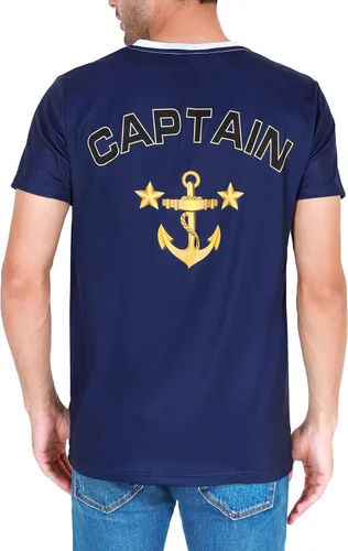 Vista 5 de Funny World Disfraz de capitán para hombre, camiseta de manga corta, diseño de yate