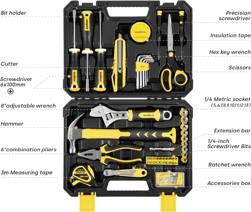 Vista 2 de ENVENTOR Kit de herramientas para el hogar, juego de herramientas básicas de reparación de automóviles para el hogar con caja de herramientas, kit