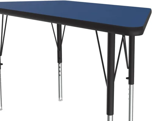 Vista 4 de Correll Mesa de actividades trapezoidal para aula de 24 x 48 pulgadas, altura ajustable, laminado de alta presión duradero azul, muebles escolares