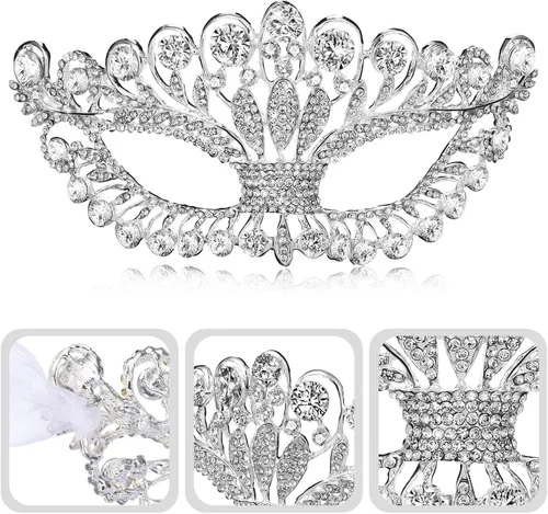 Vista 4 de Toyvian Máscara de disfraz con diamantes de imitación brillantes, máscara de baile de graduación, máscara veneciana de Mardi Gras para mujeres