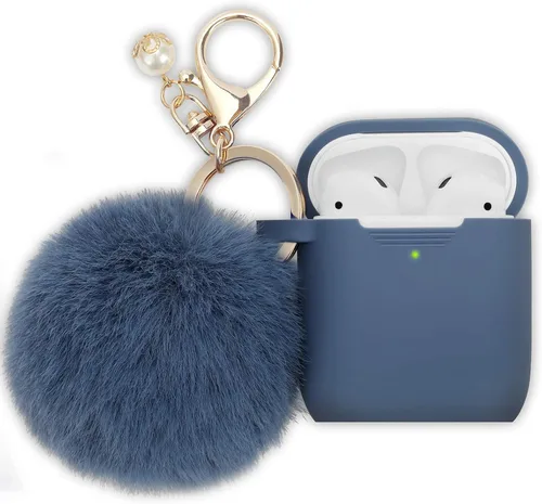 Vista 11 de Filoto Compatible con Funda para Airpod 2 y 1, Linda Funda Protectora de Silicona Accesorios Fundas/Llavero/Pompón, Mejor Regalo para Niñas y Negro