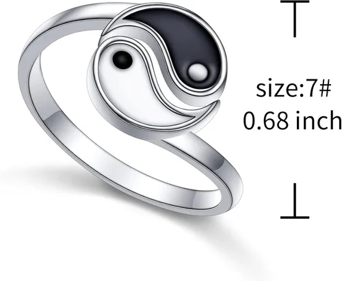 Vista 6 de Anillo de plata de ley S925 Yin Yang ajustable abierto Taiji para mujeres y hombres