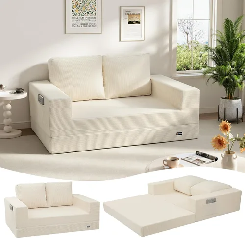 Vista 10 de COMAX Sofá cama futón, sofá cama convertible 4 en 1, sofás deshuesados para sala de estar, sofá biplaza plegable pequeño plegable que ahorra Gris