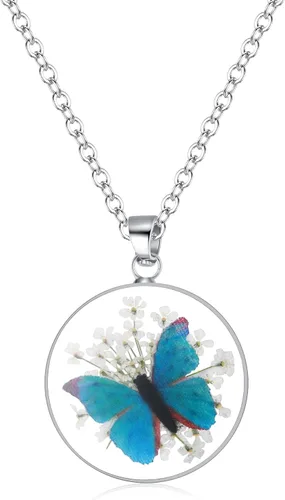 Vista 6 de Collar de mariposa Collar de flores silvestres prensadas Collar de resina Personalizado Prensado a mano Regalo para mujer