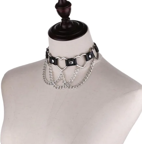 Vista 3 de eYLun Gargantilla gótica para mujer, collar de cadena de cuero con corazón punk