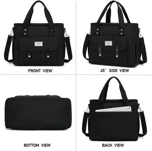 Vista 7 de Bolsa de almuerzo aislada para mujer, negro, nailon, 13.5 x 6.8 x 11.5 pulgadas Lunch Box Containers Compartment Women Adult Work Picnic College