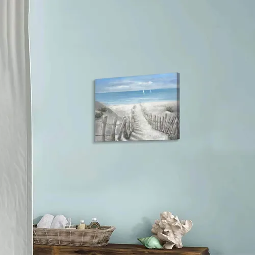 Vista 5 de Hardy Gallery Lienzo impreso con diseño de camino de playa: lienzo con imagen del océano costero, arte de pared tamaño pequeño para baño