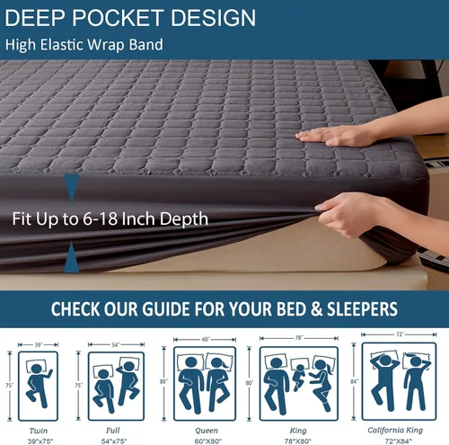 Vista 8 de Protector de colchón impermeable sin ruido, funda de colchón de cama tamaño King con bolsillo profundo de 6 a 18 pulgadas de profundidad, suave