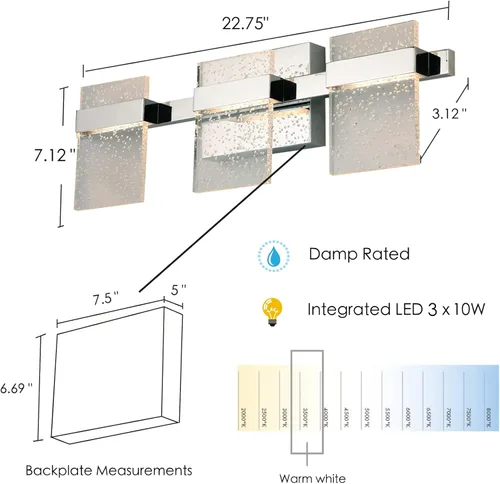 Vista 3 de EGLO Lighting USA 204485A - Lámpara de tocador LED de Madrona Collection 22.75 pulgadas, cromada