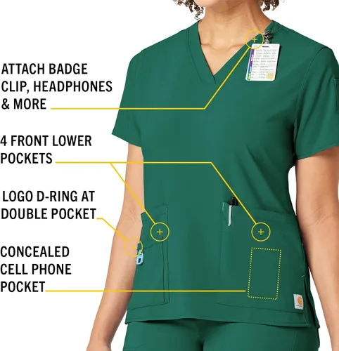 Vista 4 de Carhartt Scrubs C12110, camiseta de mujer Force® Cross-Flex de ajuste moderno con cuello en V Hunter
