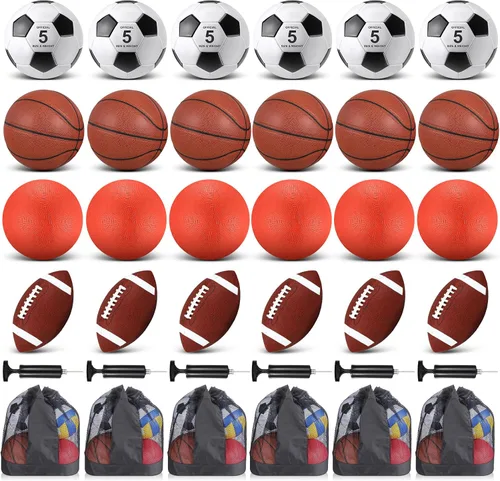 Vista 8 de HyDren Juego de pelotas deportivas, incluye balón de baloncesto de tamaño oficial, pelota de fútbol con bomba y bolsa de transporte