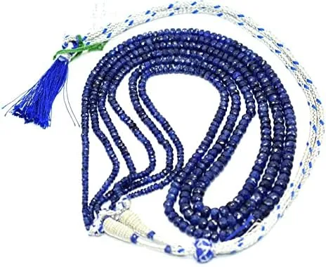 Vista 5 de Collar de zafiro azul genuino de 3 hebras, cuentas de Rondelle facetadas, collar de cuentas de zafiro, impresionante y elegante collar de piedra