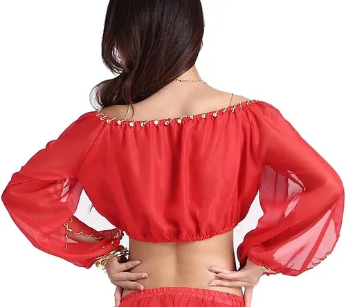 Vista 2 de ZLTdream top de gasa mangas largas para bailarina de danza del vientre, para mujer.