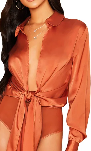 Vista 4 de SheIn Blusa sexy de manga larga con lazo para mujer
