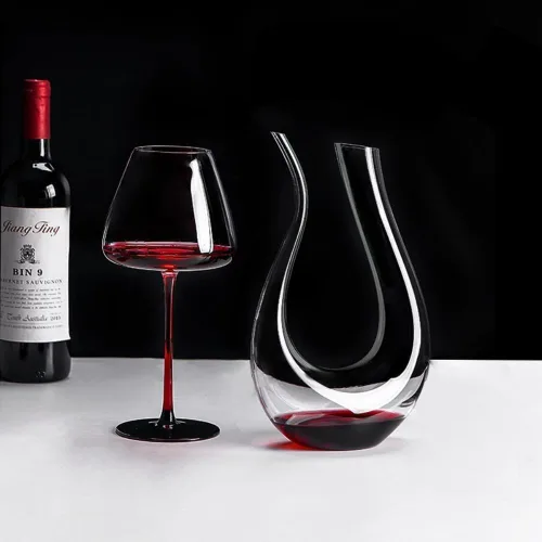 Vista 5 de King Crystal Jarra decantadora de vino Forma de U Soplada a mano Jarra de vino de cristal de 34 onzas Para bar en casa 100% plomo Vidrio