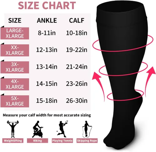 Vista 6 de Laite Hebe Calcetines de compresión de talla grande para mujeres y hombres, 3 pares de pantorrilla ancha hasta la rodilla, soporte alto