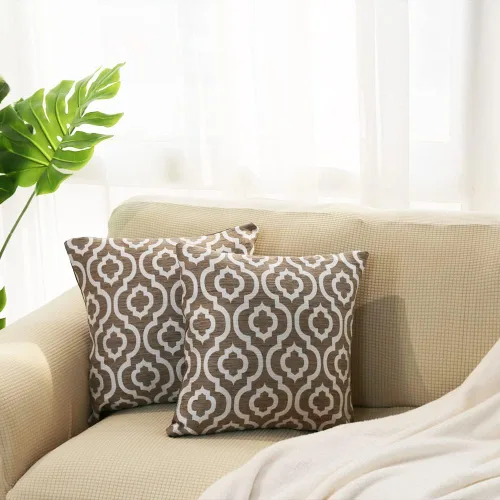 Vista 2 de Juego de 2 fundas de almohada jacquard con patrón enrejado (marrón)
