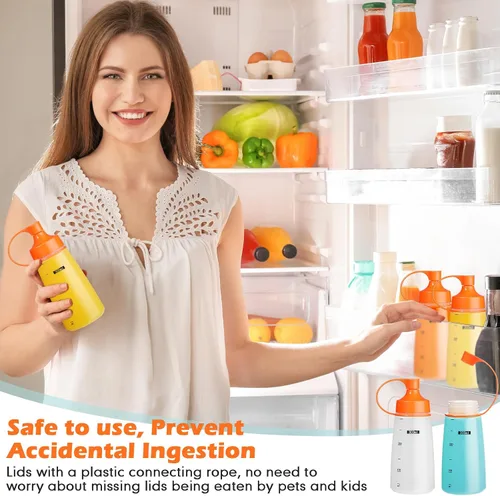 Vista 5 de Dandat 24 botellas exprimibles de boca ancha para salsas, ketchup, botellas exprimibles de condimentos para dispensadores vacíos, salsa de tomate