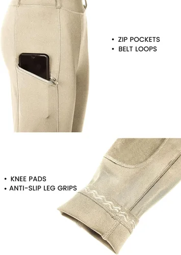 Vista 3 de Willit Mallas de equitación para mujer, pantalones de equitación ecuestre, pantalones de equitación, mallas escolares con bolsillos con cremallera