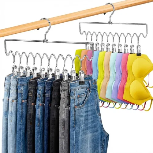 Vista 9 de Perchas para pantalones que ahorran espacio con clips, organizadores de armario y almacenamiento, 20 clips de goma antideslizantes, organizador