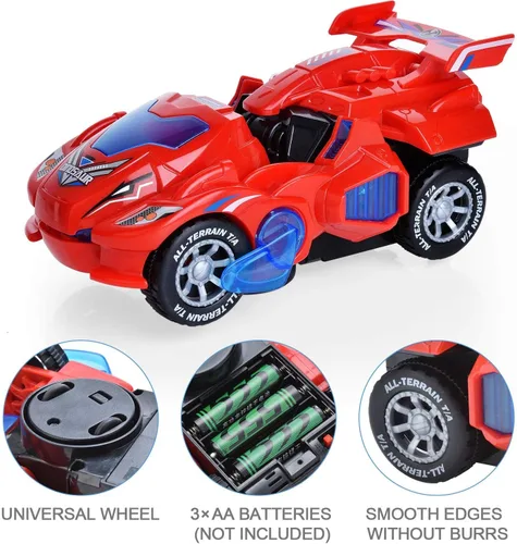 Vista 3 de Juguetes transformadores 2 en 1, dinosaurio transformador LED 2 en 1, auto transformador de dinosaurio automático, lámparas de coche de juguete
