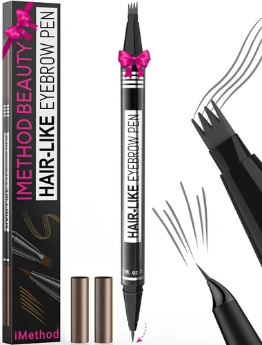 Vista 14 de iMethod Microblading - Lápiz de cejas mágico, 2 en 1, lápices de cejas de doble punta para mujeres con 4 puntas de tenedor y punta de pincel precisa