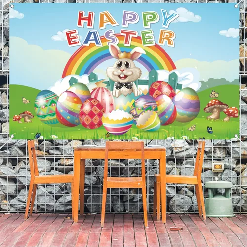 Vista 5 de Pancarta de fondo de feliz día de Pascua, 78 x 43 pulgadas, pancarta de Pascua de gran tamaño, pancartas de fondo azul, suministros de decoración