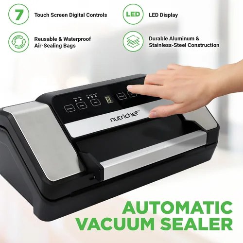 Vista 3 de NutriChef Selladora al vacío automática para alimentos con función de doble sellado, sistema eléctrico de sellado al vacío para alimentos secos