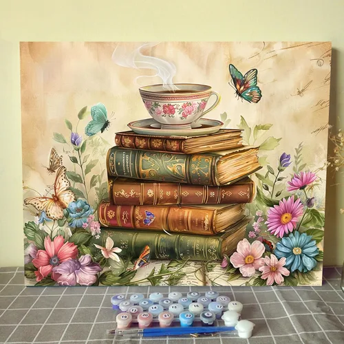 Vista 36 de Aihonmin Estantería 6 Pack Pintar por Números para Adultos Libros Pintura DIY sobre Lienzo con Pinceles Pigmento Manualidades DIY Pintura Acrílica