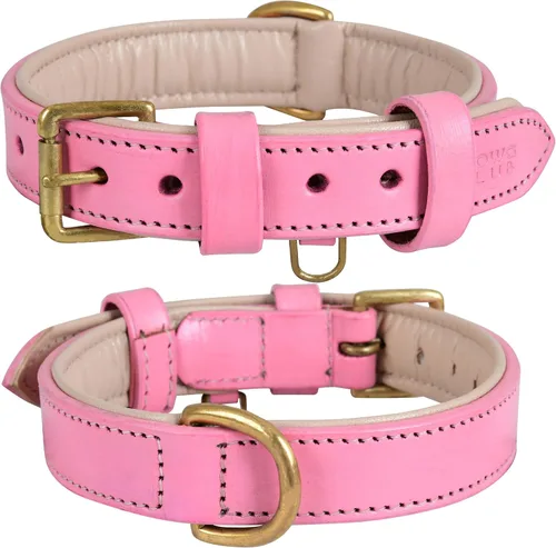 Vista 13 de Collar de cuero para perro Collar de cuero para perros pequeños, collar de perro de 0.75 pulgadas de ancho, negro, genuino, de grano completo