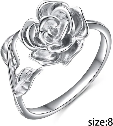 Vista 16 de Anillos abiertos ajustables de plata de ley S925, anillo de rosa para mujeres y adolescentes