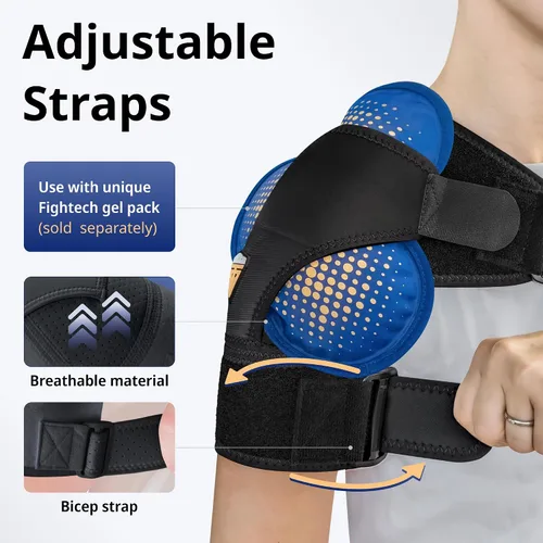 Vista 4 de FIGHTECH Soporte de hombro para manguito rotador desgarrado para hombres y mujeres - Soporte y alivio del dolor (Negro, Extra Pequeño)