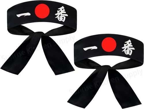 Vista 30 de Sunrise Kitchen Supply - Diadema de karate japonesa para chef de sushi hachimaki, 2 piezas