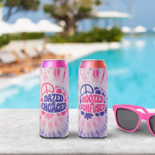 Vista 7 de Aturdido & Comprometido despedida de soltera Coozies Skinny Can Incluye Bride Coozie y Slim Bachelorette Coozies para fiesta de los 70