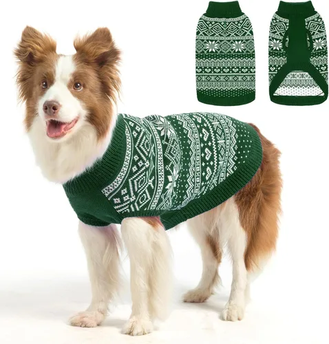 Vista 10 de HOMIMP Suéter de rombos para perros - Ropa cálida de invierno para cachorros, abrigo suave, suéter feo para perros pequeños, medianos y grandes, Azul