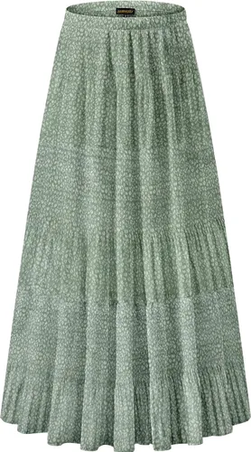 Vista 13 de NASHALYLY - Faldas largas de gasa, acampanadas, plisadas, con cintura alta y elástica para mujer Albaricoque Rosa Floral