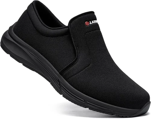 Vista 8 de LARN SAFETY Zapatos antideslizantes para hombre, para servicio de alimentos, zapatos de trabajo, impermeables, antideslizantes, para cocina, Negro