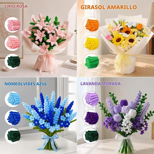 Vista 5 de 1500 PCS Pipe Cleaners Bulk, 15 Colors Thick Pipe Cleaner Flower Making Kit