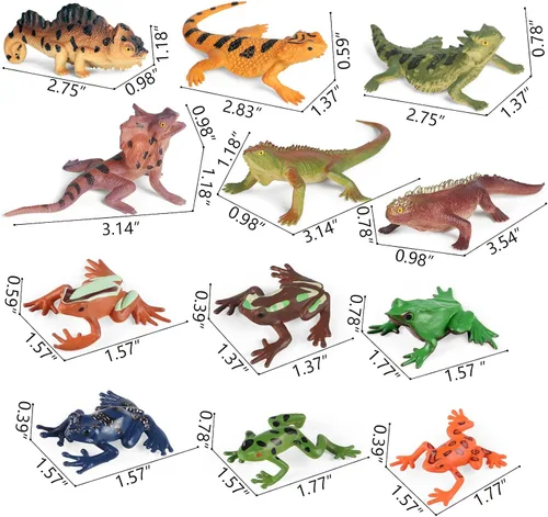 Vista 2 de 12 figuras de animales reptiles y lagartos, mini plástico realista de sangre fría, rana anfibia, camaleón, selva, selva, selva, juguetes educativos