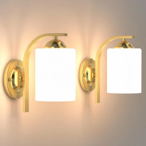 Vista 20 de Juego de 2 apliques de pared, lámparas de baño cableadas, iluminación de pared moderna para tocador de baño con pantalla de vidrio transparente