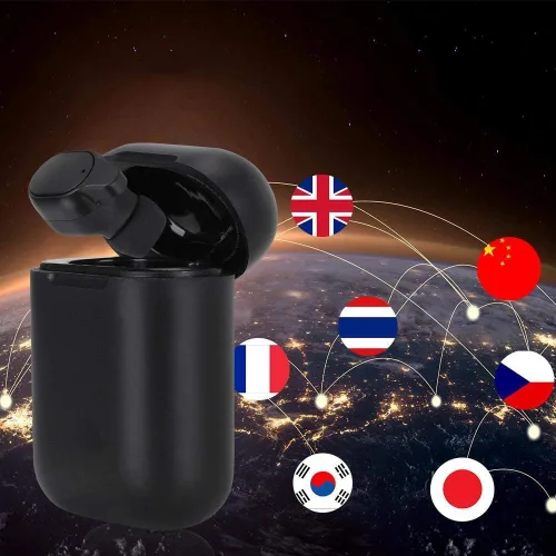 Vista 3 de PUSOKEI Auriculares Bluetooth5.0, dispositivo de traductor de idioma inteligente de un solo oído con caja de carga, traductor inteligente de más