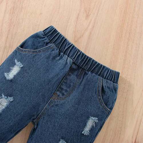 Vista 7 de JOPGEEY Toddler Girl Outfits Baby Girl Denim Jeans Clothes Winter Ruffle Shirt Top Ripped Jeans Pants Set