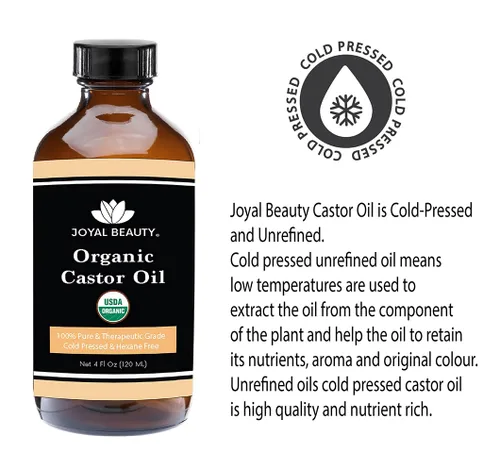 Vista 5 de JOYAL BEAUTY Aceite de ricino orgánico certificado por USDA (4 onzas). Botella de vidrio 100% puro prensado en frío sin hexano sin refinar. Pestañas