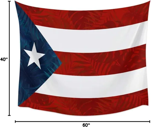 Vista 7 de Tapiz para colgar en la pared, tapices estéticos de bandera de Puerto Rico, estrella de hojas de palmera, rayas rojas y azules, tapiz patriótico