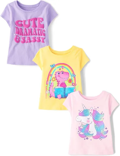 Vista 36 de The Children's Place Camisetas estampadas de manga corta para bebés y niñas pequeñas, con diseño de unicornios y mariposas, a la moda, paquete de 3