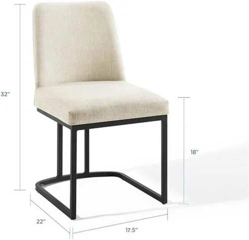 Vista 3 de Modway Amplify Sled - Silla auxiliar de comedor de tela tapizada con base de trineo, color negro y beige, 22 x 19 x 32 pulgadas
