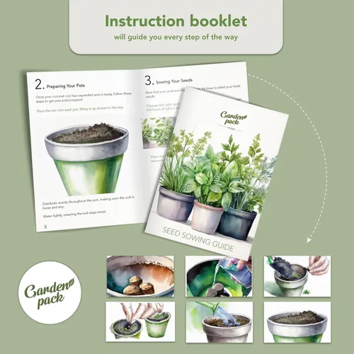 Vista 4 de Garden Pack Jardín de hierbas para ventana interior de 10 hierbas, incluye macetas, bandejas y tierra comprimida para un fácil cultivo de hierbas
