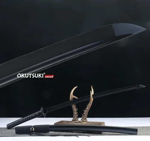 Vista 3 de Katana samurái negra espada japonesa de 41 pulgadas, afilada hecha a mano, acero de alto carbono, espiga completa
